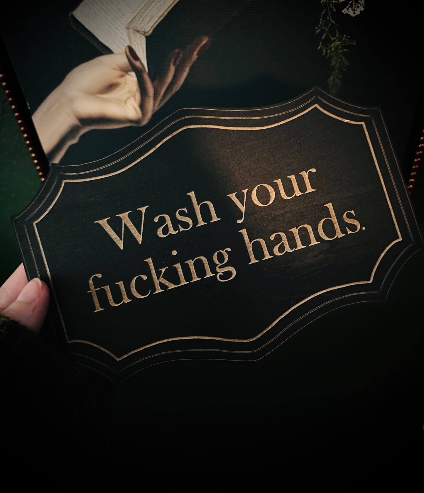 Wash your f*cking hands wooden wall sign