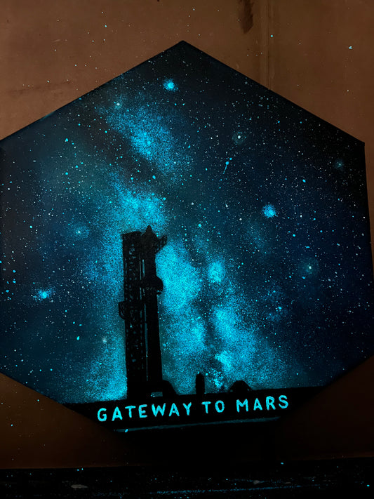 Made to order Starbase Glow-in-the-Dark hexagonal acrylic painting