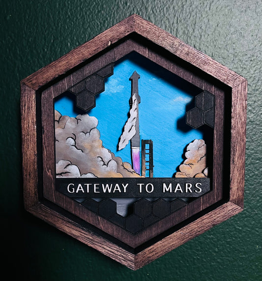 SpaceX Starship Superheavy wooden diorama wall decor 5.5x5.5 inches