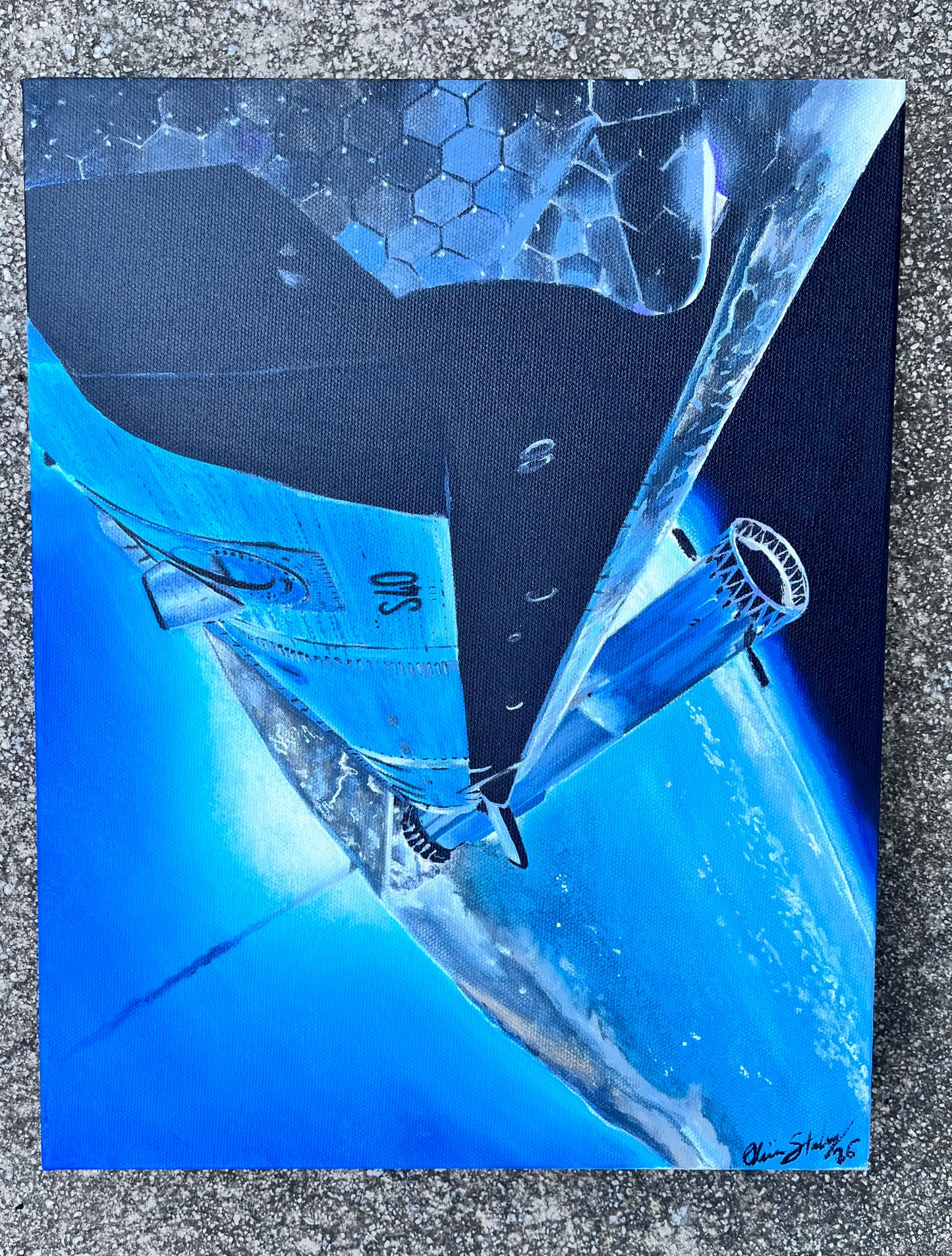 “AMAZE. AMAZE. AMAZE.” 11x14 inch Starship Super Heavy Original acrylic on canvas
