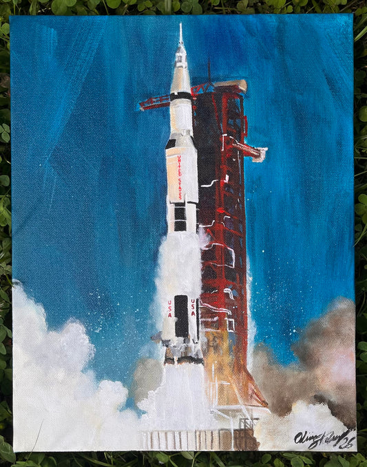 “Chasing Rockets” SaturnV 11x14 inches acrylic ORIGINAL