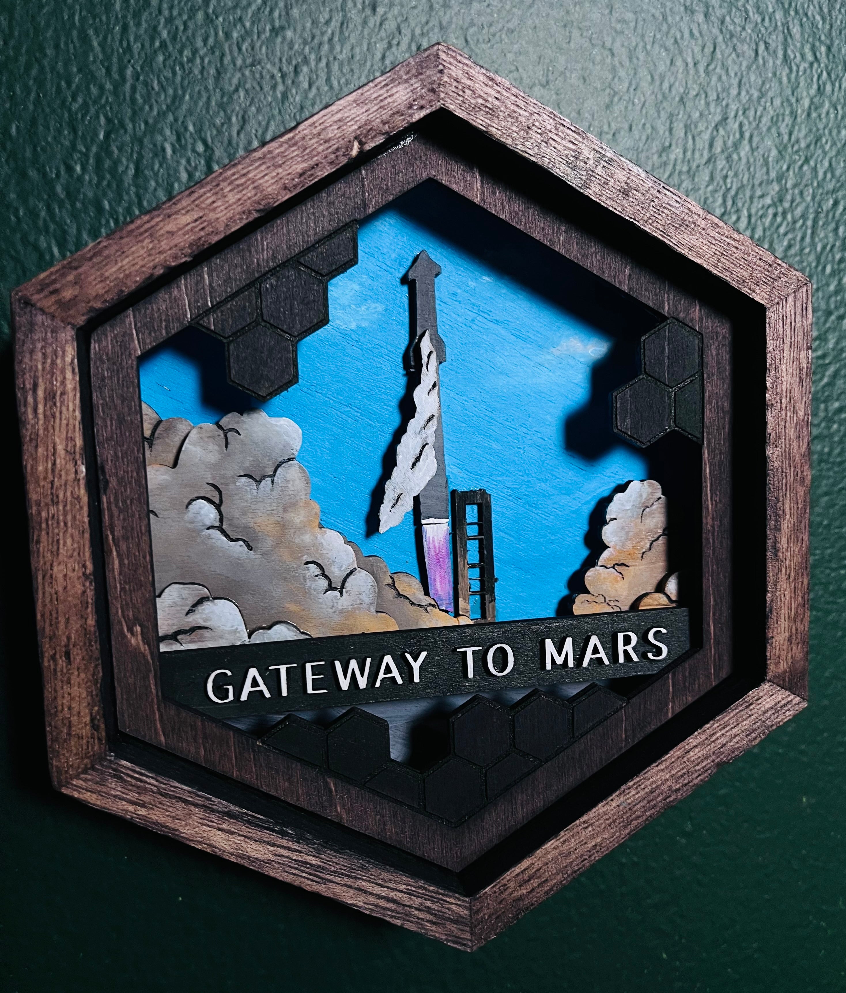 ◆スペースエイジ/プラネットオブジェ◆ミッドセンチュリー/キネティックアート SpaceX Starship Superheavy wooden diorama wall decor 5.5x5.5
