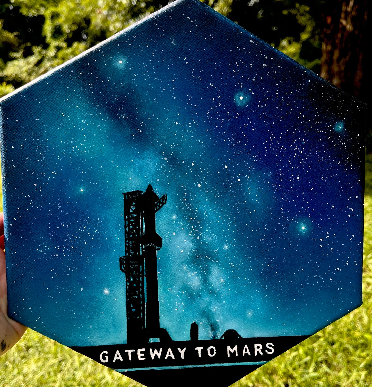 Made to order Starbase Glow-in-the-Dark hexagonal acrylic painting
