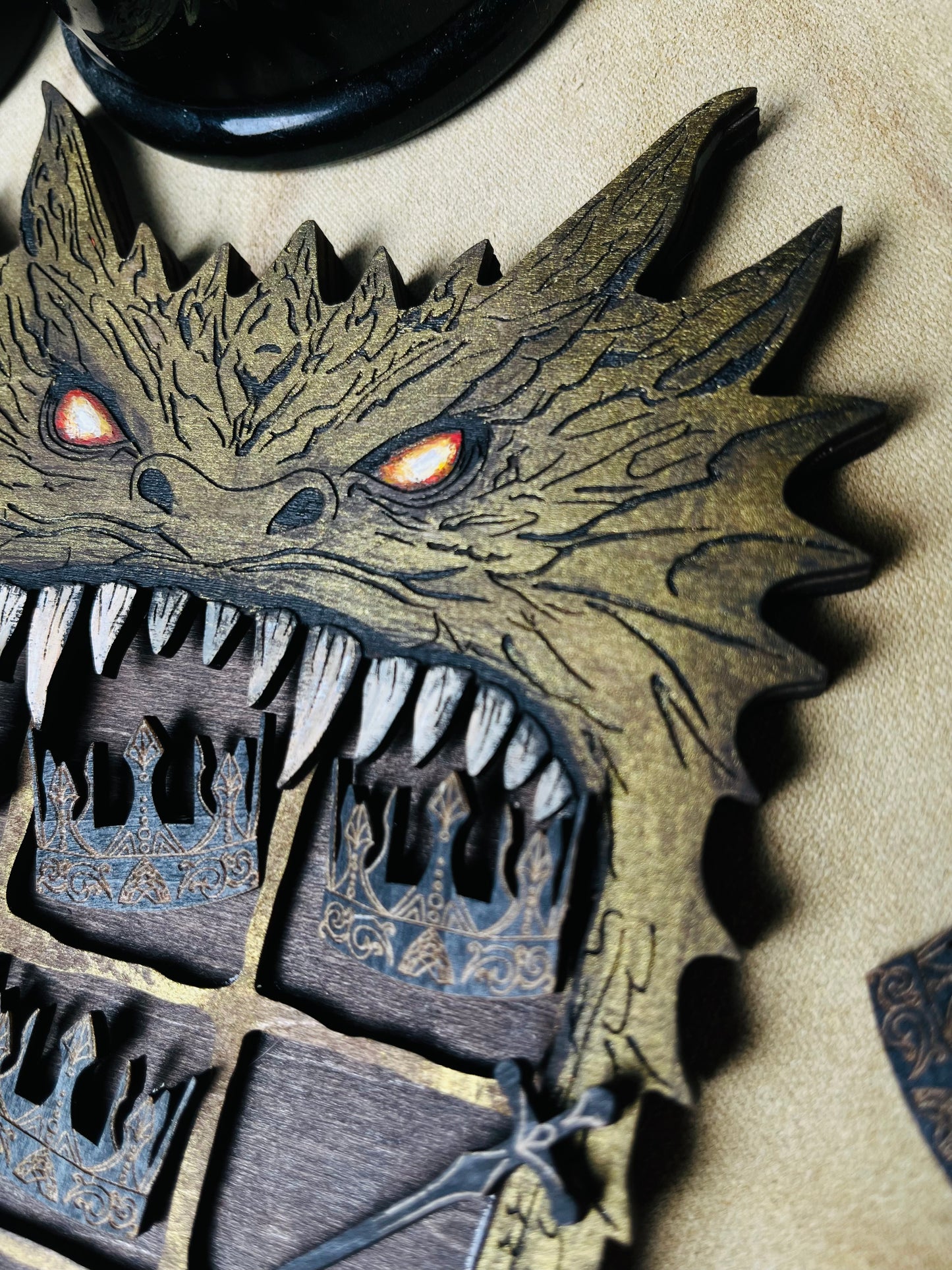 Dragon tic tac toe- handmade wooden fantasy themed strategy game. Sword and crowns