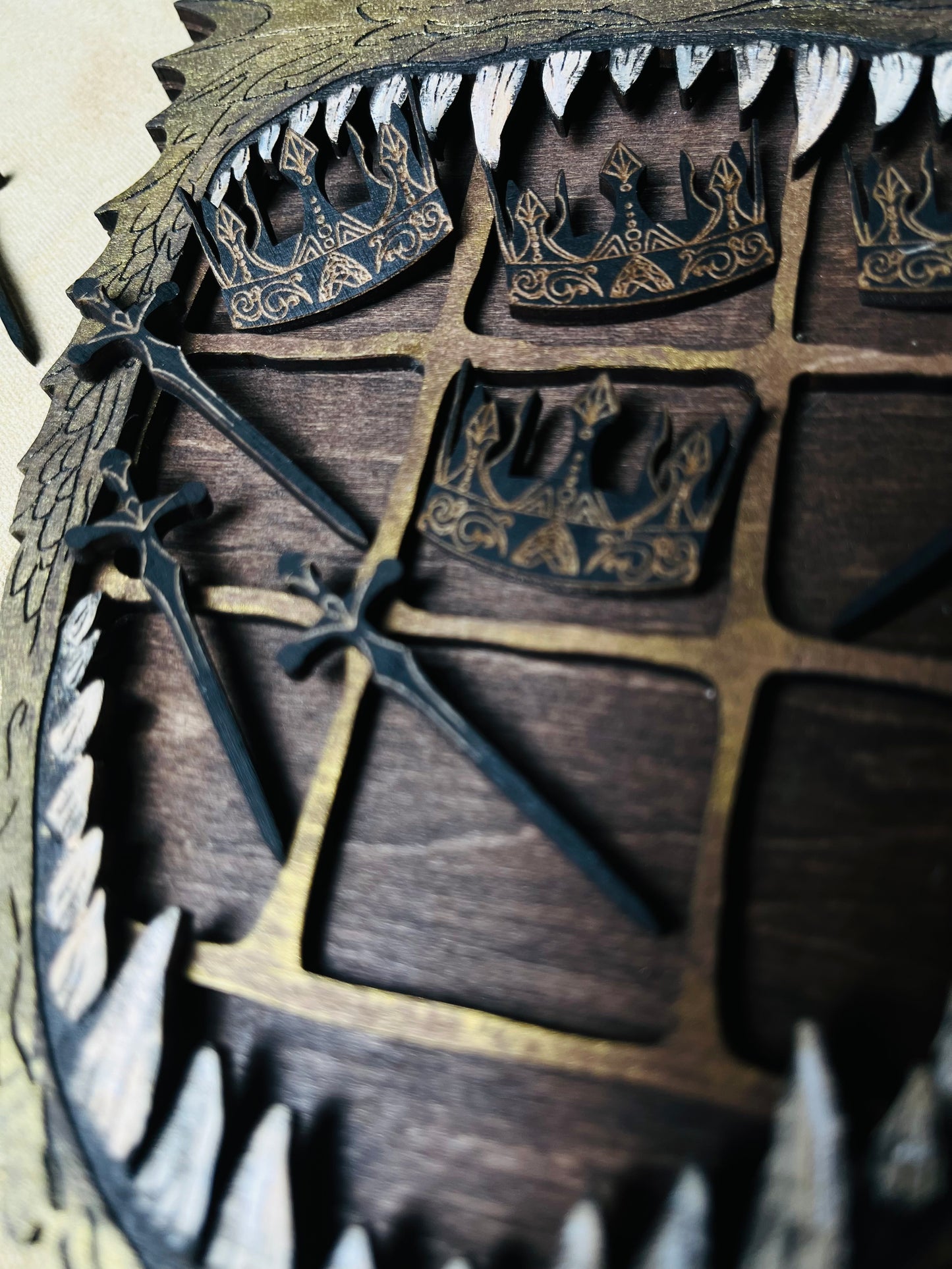 Dragon tic tac toe- handmade wooden fantasy themed strategy game. Sword and crowns