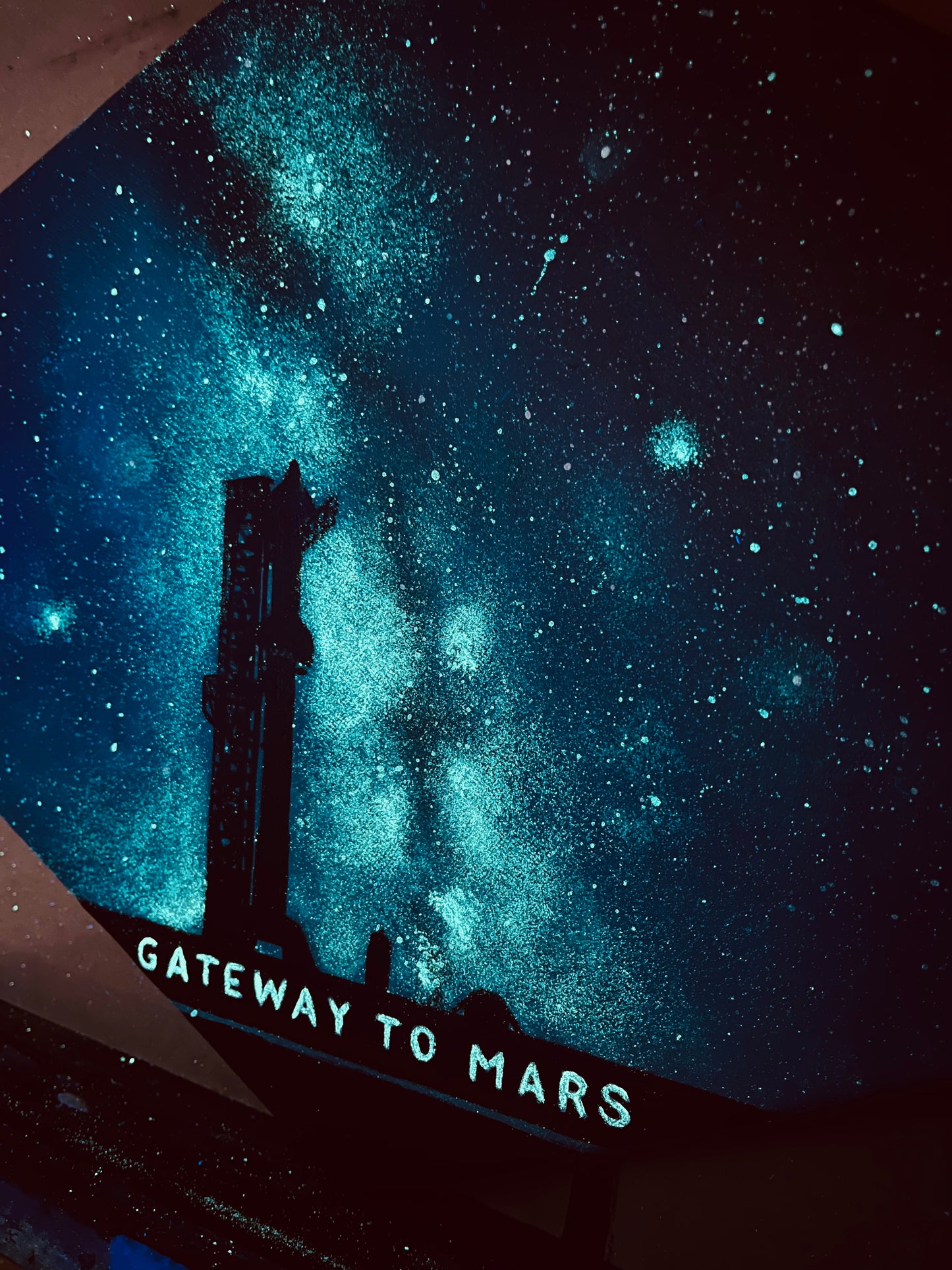 Made to order Starbase Glow-in-the-Dark hexagonal acrylic painting